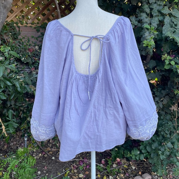 Balloon Sleeve Cotton Blouse Babydoll Top Embroidery SIZE XL Calligraphie - Picture 5 of 9